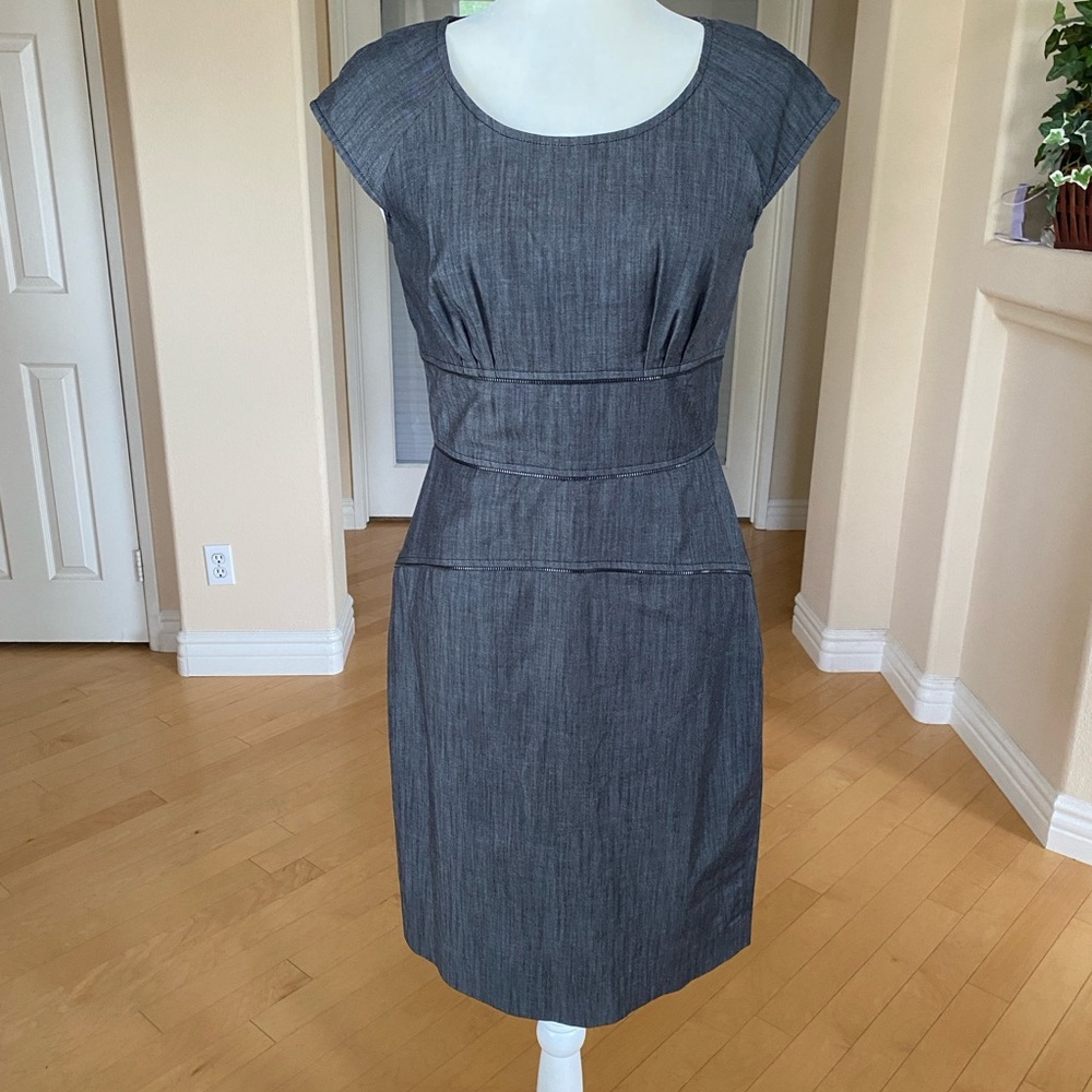 Calvin Klein Denim Zipper Design Gray Fitted Midi Dress